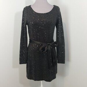 Express black sequin belted fancy cocktail party dress size Small